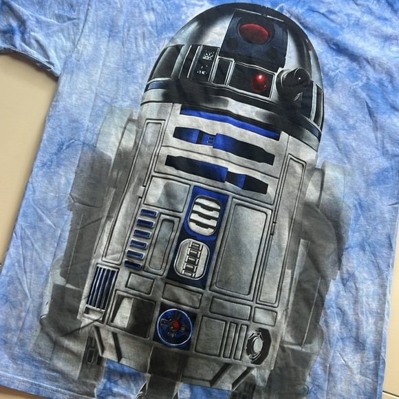 NWOT Disney Star Wars Fifth Sun R2D2 Tie Dye Blue White T-shirt - Picture 2 of 3